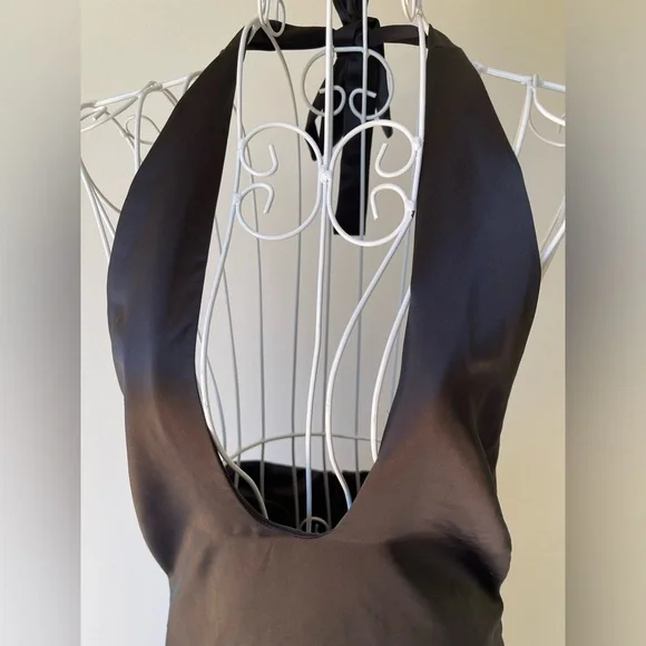 Jason Wu Satin Deep U Neck Halter Midi Dress back slit zip black size M - Picture 4 of 11